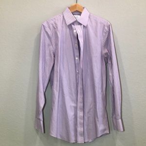 Charles Tyrwhitt slim non iron dress shirt white blue red plaid 15.5x35